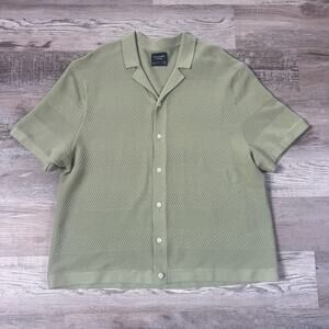 Abercrombie & Fitch Knit Camp Collar Button Shirt Sage Green XXL Cotton Costal
